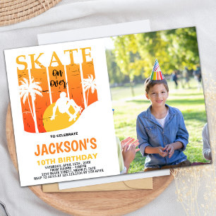 White Orange Photo Skateboard Invitations d'annive