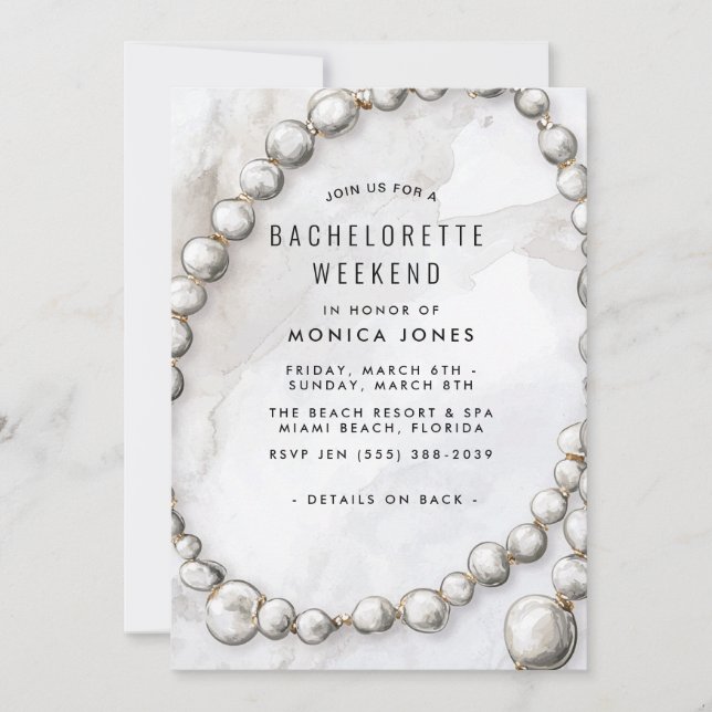 White Pearls Bachelorette Invitation du week-end (Devant)
