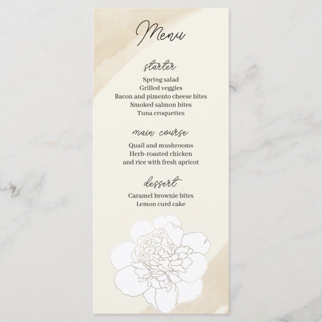 White Peonies Blossoms Menu Mariage (Devant)