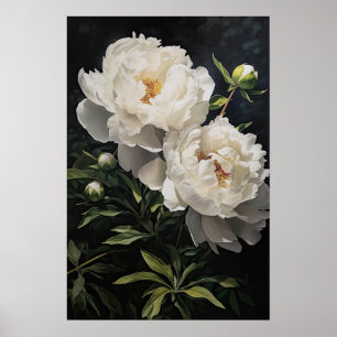 White Peonies Flower Art Imprimer Poster