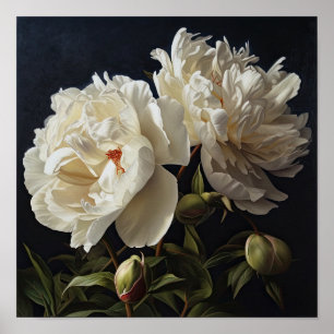White Peonies Flower Art Imprimer Poster