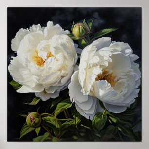 White Peonies Flower Art Imprimer Poster