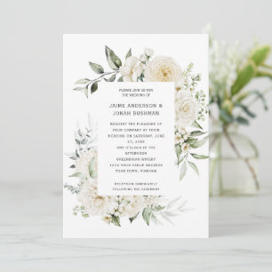 White Peonies Rose Eucalyptus Faire-part de mariag
