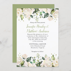 White Peonies Rose Faire-part de mariage de verdur