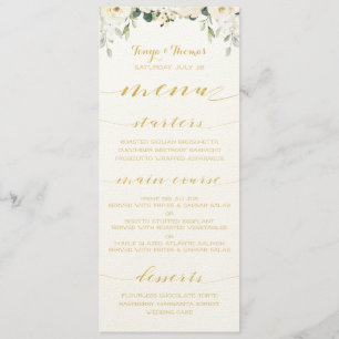 White Peony Epiphany Mariage Gold Calligraphy Menu