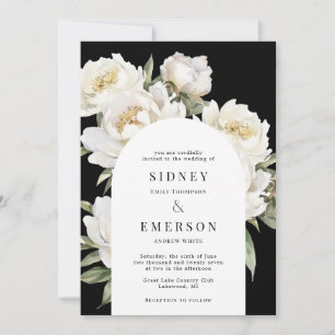 White Peony Floral Black Mariage Arch Invitation