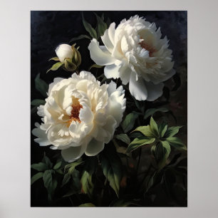 White Peony Flowers Art Imprimer Poster