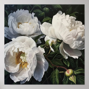 White Peony Flowers Art Imprimer Poster