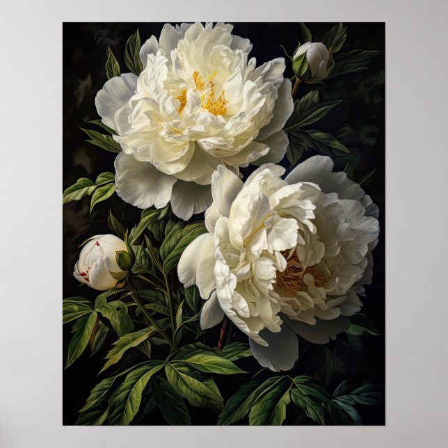 White Peony Flowers Art Imprimer Poster (Devant)