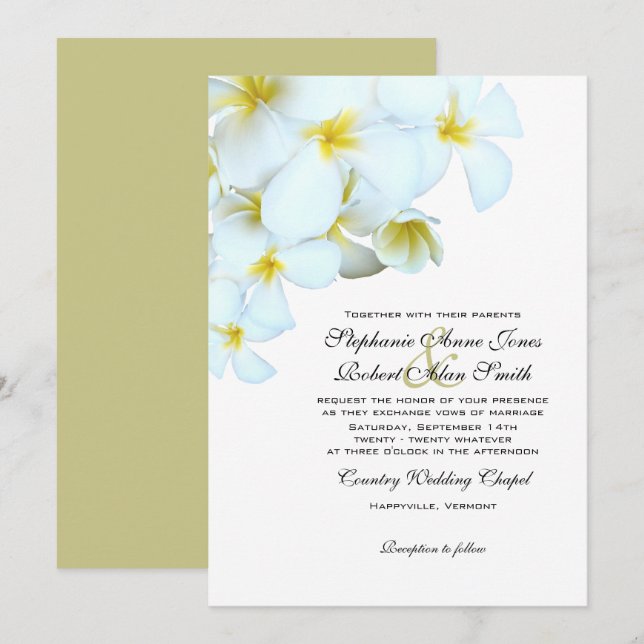 White Plumeria Beach Wedding Invitations (Devant / Derrière)