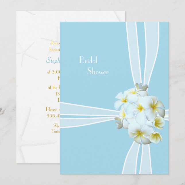 White Plumeria Hawaiian Bridal Showée Invitation (Devant / Derrière)