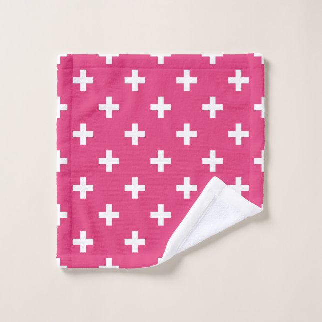 White polka crosses on fuchsia (Gant de toilette)