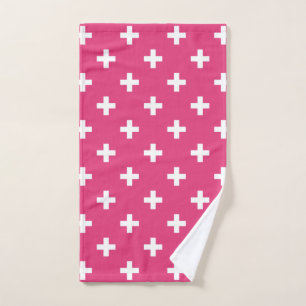 White polka crosses on fuchsia