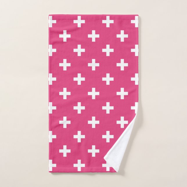 White polka crosses on fuchsia (Serviette à main)