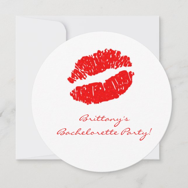 White Red Lips Kiss Bachelorette Party Invitation (Devant)