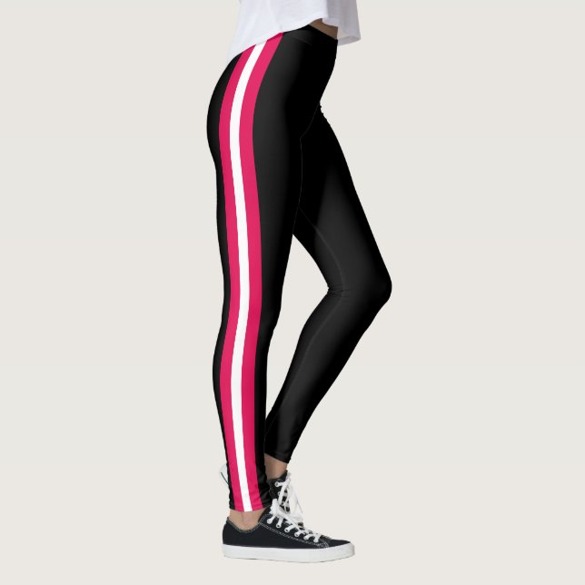 White Red Side Stripe Black Leggings Custom Colors (Droite)