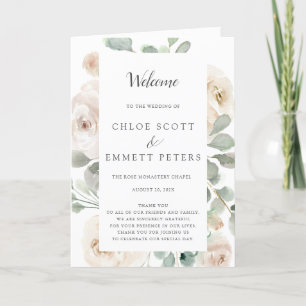 White Rose Botanical Wedding Programme