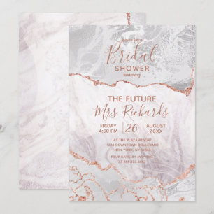 White & Rose Gold Agate Bridal Douche Invitation