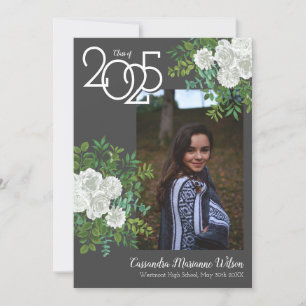 White Rose Grey Photo Faire-part de graduation