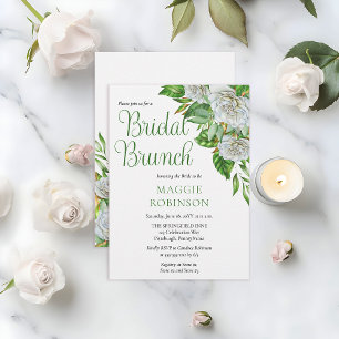 White Roses Boho Floral Bridal Brunch Invitation