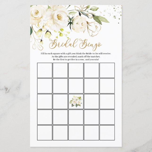 White Roses Foliage Bridal Bingo Game (Devant)