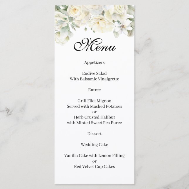 White Roses Menu (Devant)