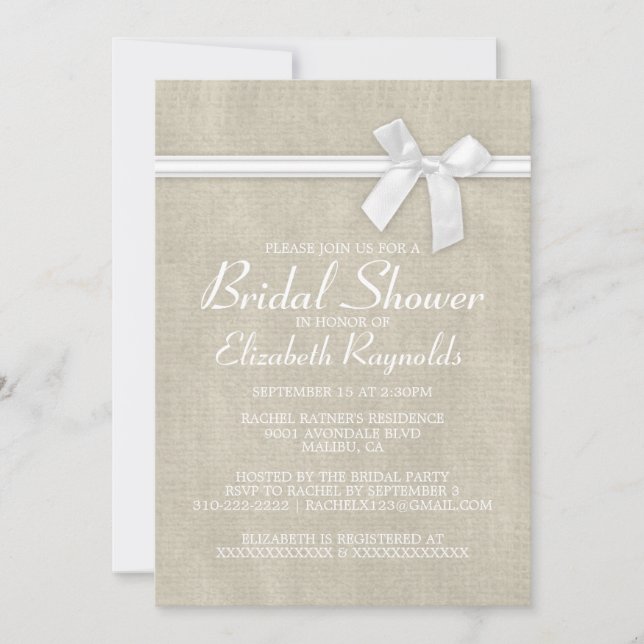White Rustic Burlap Invitations de douche nuptiale (Devant)
