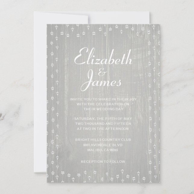 White Rustic Country Barn Wood Wedding Invitations (Devant)