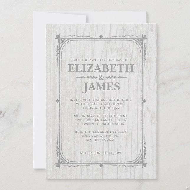 White Rustic Grange Bois Invitations de mariage (Devant)