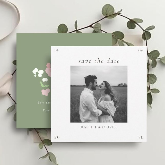 White & Sage | Chic Floral Wedding  Save The Date (Créateur téléchargé)