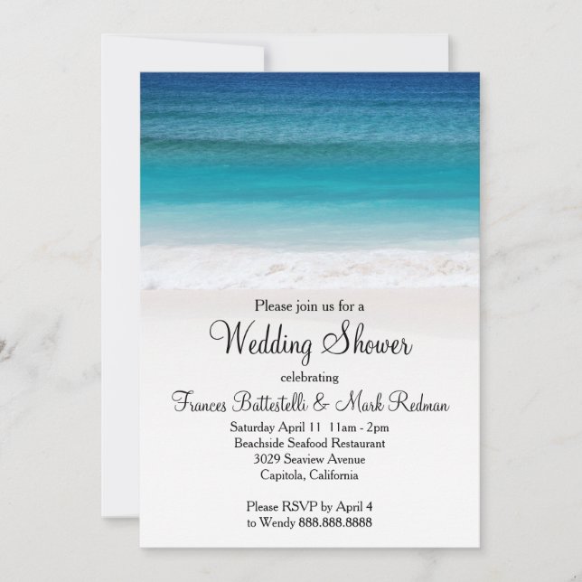 White Sand Ocean Beach Wedding Shower Invitation (Devant)