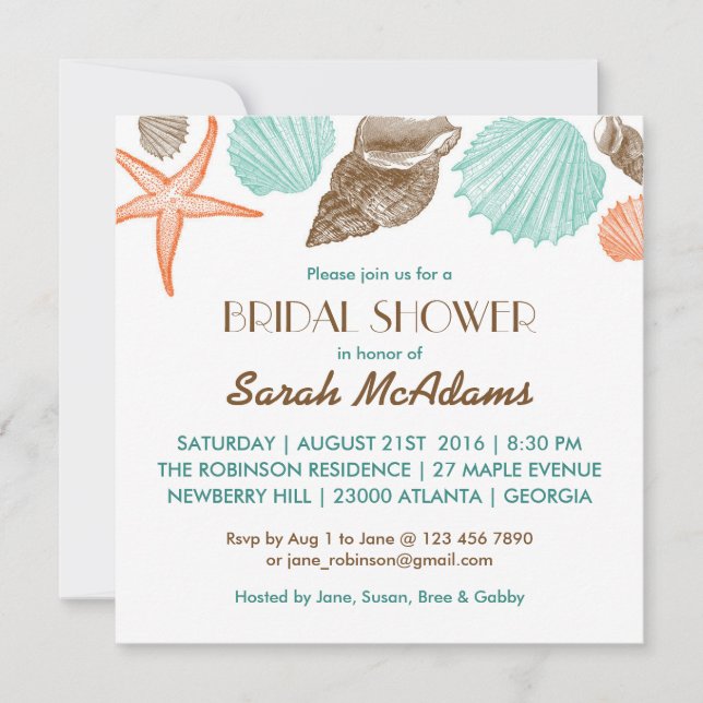 White Seashells Mariage Douche nuptiale Invitation (Devant)