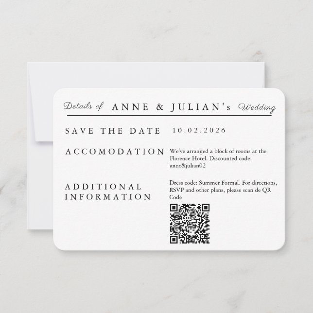 White Simple Wedding Invitation Details Card (Devant)