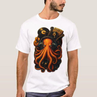 "White Steampunk Octopus T-Shirt - Musique Imagina