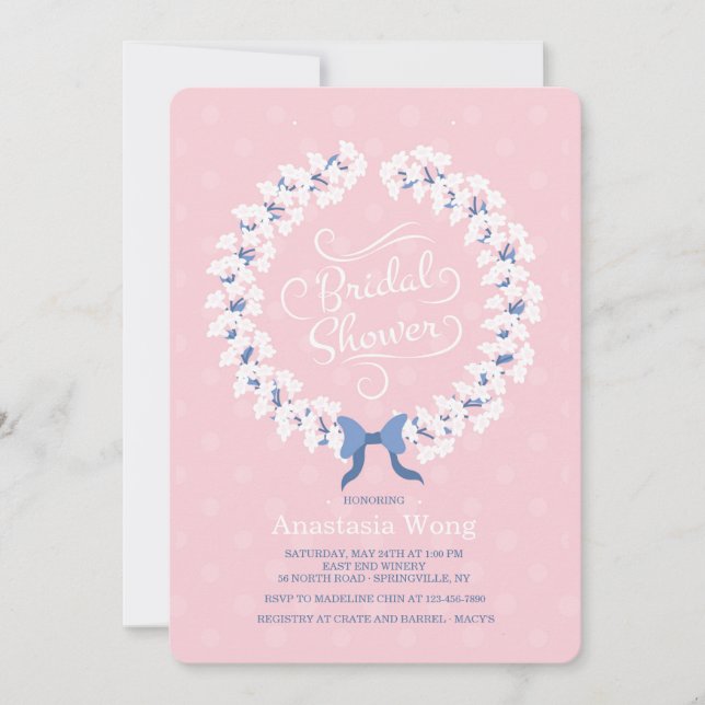 White Stephanotis Wreath Bridal Show Invitation (Devant)