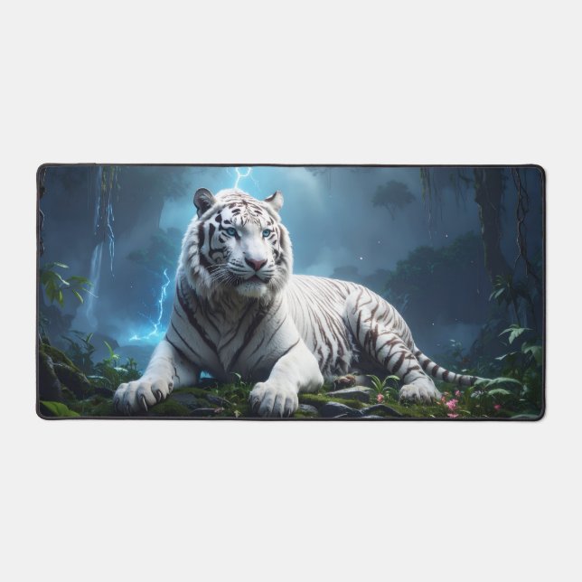 White Storm Tiger – Epic Fantasy Jungle Desk Mat (Recto)