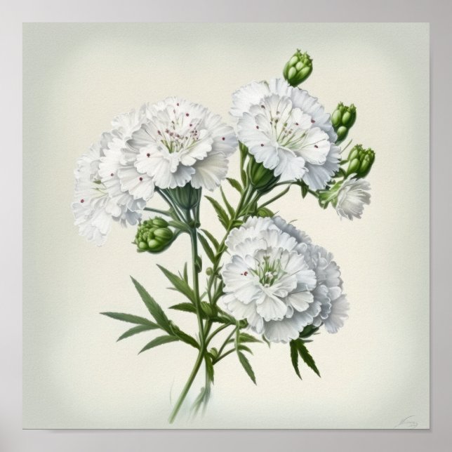 White Sweet William Flower Art Imprimer Poster (Devant)