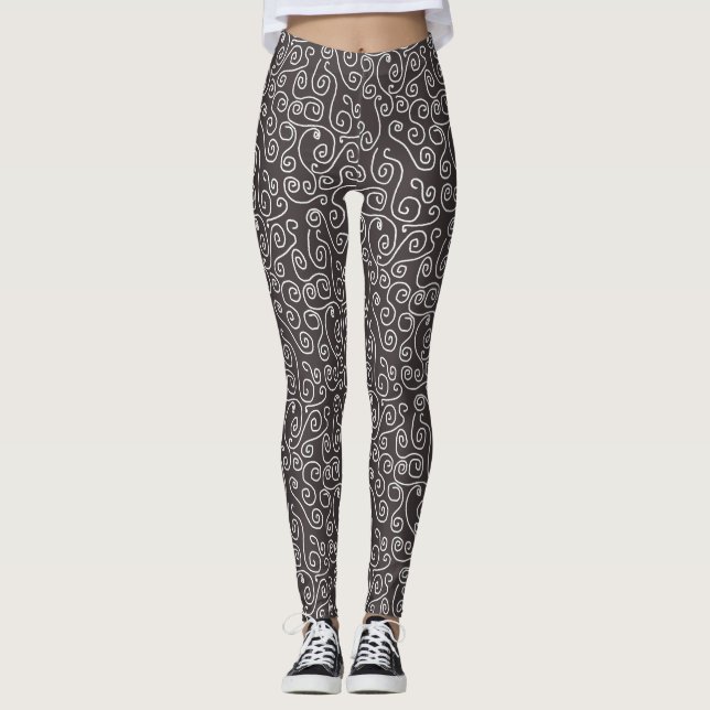 White Swirls on Gray Leggings (Devant)