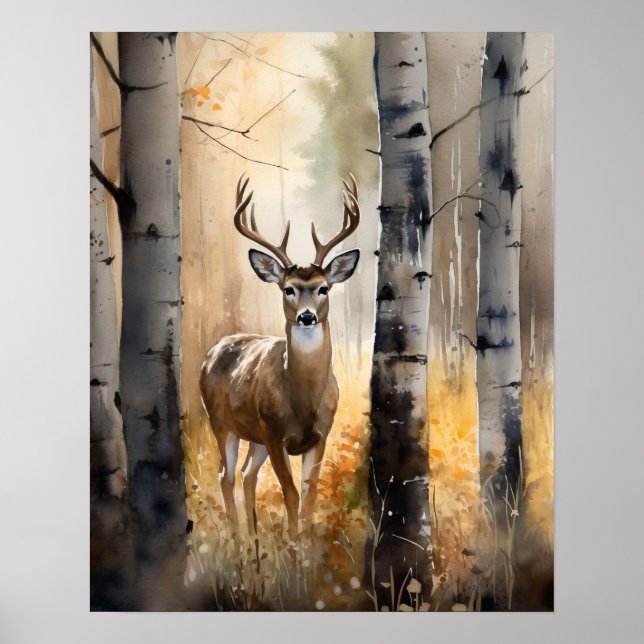 White Tail Deer Woodland Animal Art Print poster (Devant)