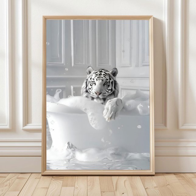 White Tiger in Bathtub Art Print Cheetah Poster Ba (Créateur téléchargé)
