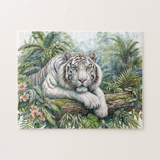 White Tiger Jungle Watercolor Puzzle (Horizontal)