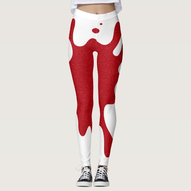 White & Tomato Red Splash Leggings – Customizable (Devant)