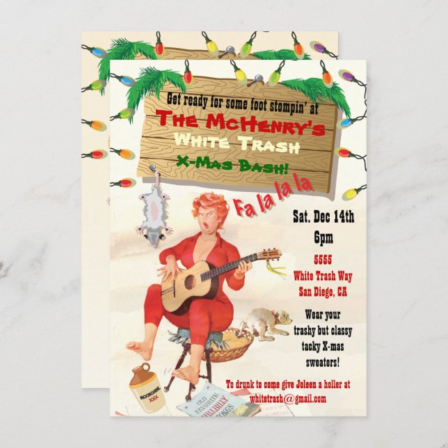 White Trash Noël Bash Invitations (Devant / Derrière)