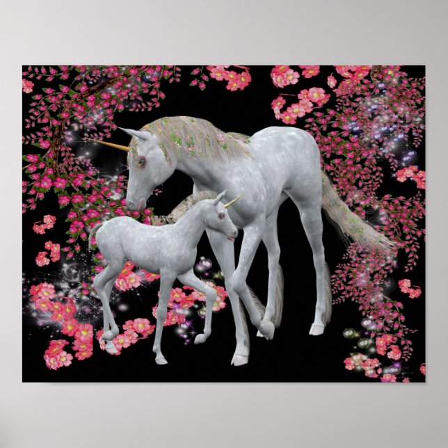 White Unicorn And Foal Fantasy Poster (Devant)