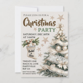 White vintage Christmas party invitation