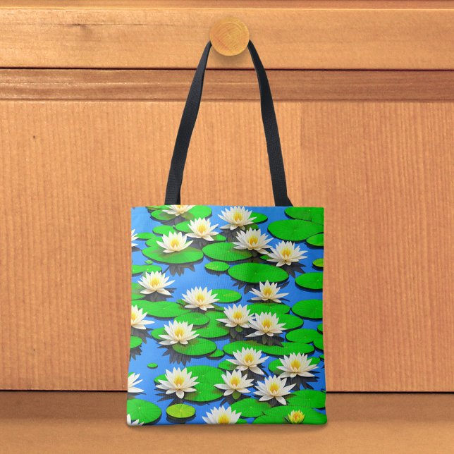White Water Lilies Tote Bag (Tote bag with white water lilies)