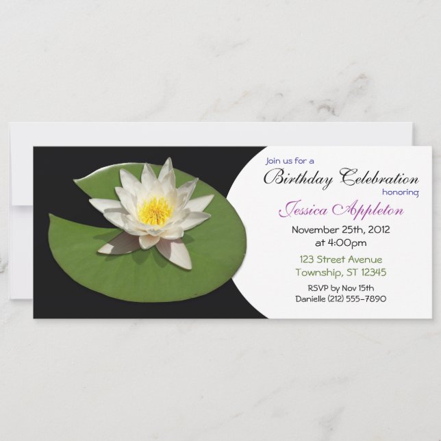 White Water Lily Pad Invitation Anniversaire (Devant)