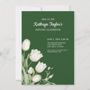 White Watercolor Tulips Invitation de fête d'anniv