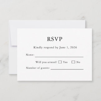White Wedding RSVP Card Minimal Editable Elegant