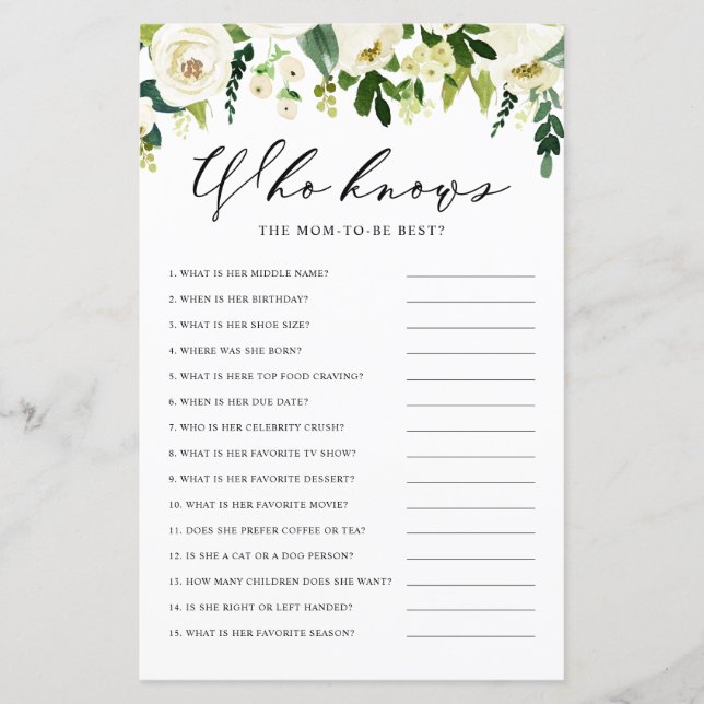 White Winter Flowers Who Knows the Mom Best Game (Devant)